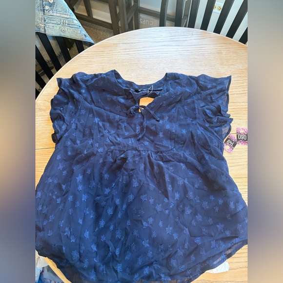 BloomChic Midnight Blue Flutter Sleeve Blouse - Picture 4 of 6